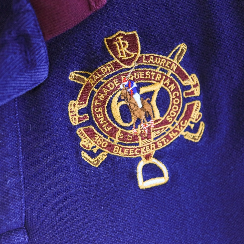 Ralph Lauren Skinny Polo Women M Navy White Sash Crest Equestrian Vintage Y2K - Picture 9 of 11